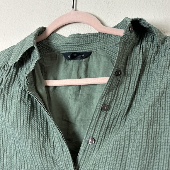 Club Monaco Puff Sleeve Half Button Down Mini Shirt Dress Color Seaspray size XS - Picture 7 of 12